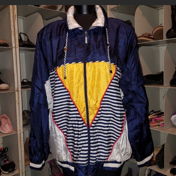 rhythm sport Jackets & Blazers - EUC Vintage Rhythm Sport 90s yellow blue slick jacket xl